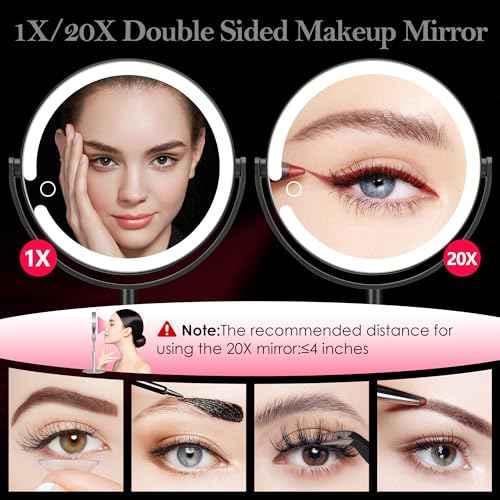 Led Makeup Mirror with Lights, 20X Magnifying Mirror, Rechargeable Magnified Makeup Mirror with 360¡ÆRotation & Height Adjustable, Detachable Vanity Mirror(Black)