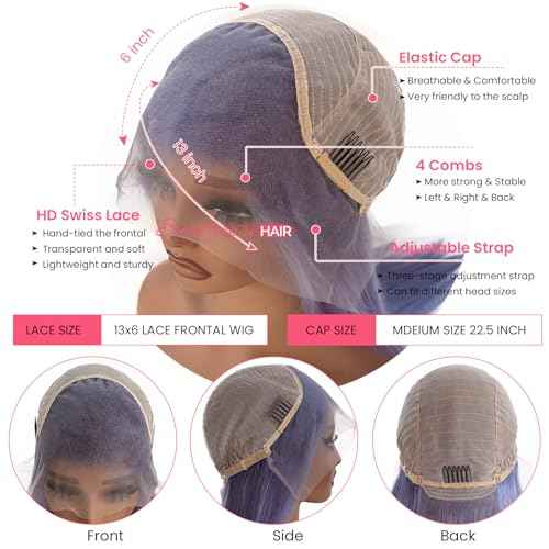 Purple Lace Front Wigs Human Hair 24 Inch 150% Density 13x6 HD Lilac Lace Front Virgin Hair Pre Plucked with Baby Hair Wear and Go Light Purple Bleached Knots Transparent Lace Wigs for Women