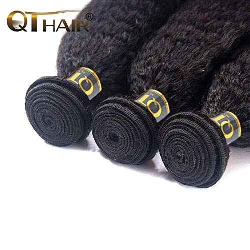 QTHAIR 16A Brazilian Kinky Straight 3 Bundles 16 18 20 Inch Yaki Straight Human Hair Bundles 100% Unprocessed Virgin Brazilian Human Hair Weave Natural Black