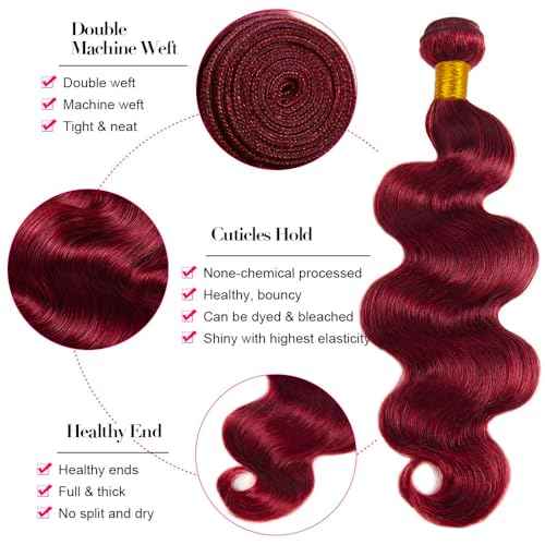 26 26 26 inch Burgundy Human Hair Bundles 99j Body Wave Bundle Red Human Hair Weave Bundles Burgundy Body Wave Bundle