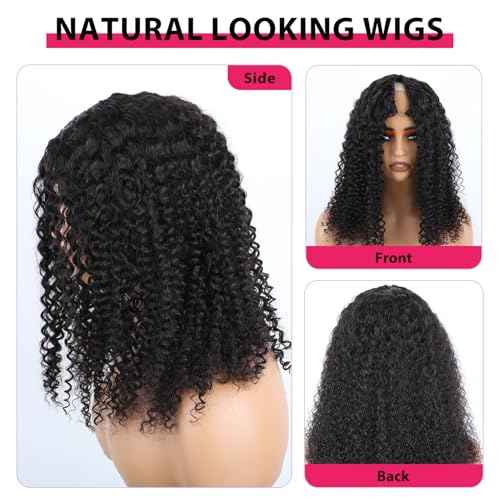 V SHOW Hair V Part Wig Human Hair Kinky Curly Upgrade U Part With Adjustable Drawstring 180% Density V Shape Clip In Half Wig For Women Natural Color 18 Inch