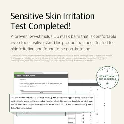 mixsoon Natural Bean Lip Mask Balm - Moisturizing and Softening Lip Care, Fermented Bean and Shea Butter, Vegan Formula for Smooth, Hydrated Lips 11g / 0.37 fl. oz. Korean Glass Skin Care