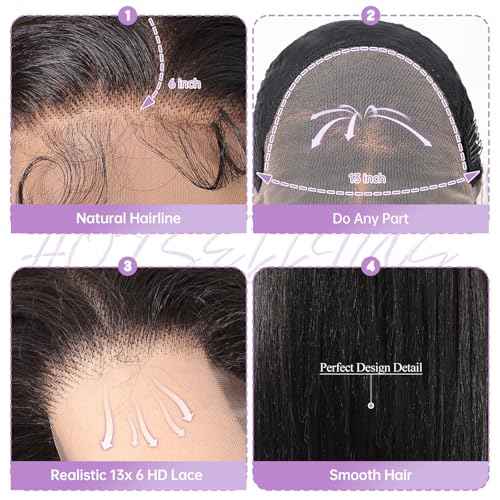 testar Black Lace Wigs 13x6 HD Lace Frontal Straight Wigs with Baby Hair 30 Inch Natural Black Lace Wig Synthetic Wig for Women Daily Use