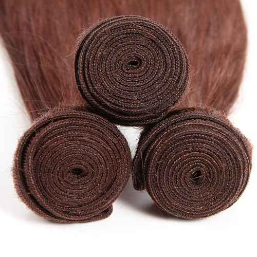 ijoy Human Hair Bundles with Closure Straight 12 14 16 +C12 Inch Brazilian Reddish Brown 3 Bundles with 4x4 HD Lace Closure Free Part 33# Color