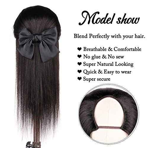 huarisi U Part Wig Human Hair Straight U part Wigs for Black Women Human Hair 100% Brazilian Virgin Human Hair U Part Wigs Natural Black Color 22Inch