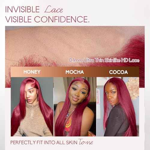 200% Density Burgundy Wig Human Hair,[2 Year Life],28 Inch 99j Burgundy 13x6 HD Lace Front Wigs Human Hair Pre Plucked,Straight Wigs Human Hair for Black Women Free Part