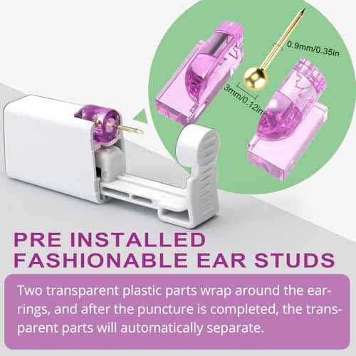 2 psc Ear Piercing Kit, Disposable ear piercing gun tool, pre-installed with gold 3mm pea earrings, at Home Self Piercing Kit (Little golden ball)