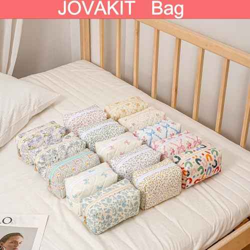 JOVAKIT Square Makeup Bag Cute Cosmetic Bag for Women, Floral Coquette Aesthetic Toiletry Bag, Zipper Make Up Pouch, Travel Make Up Organizer Bag (Pink Floral)