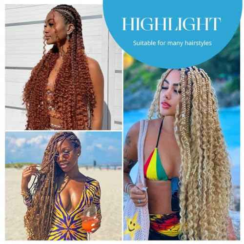 Human Braiding Hair for Boho Braids 150g 22 Inch 613 Blonde Brown Curly Boho Hair for Braiding Knotless 12A Deep Wave Bulk Bohemian 3 Bundles/Pack Color 613