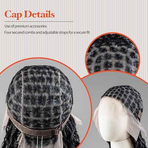 Single Full Lace Braid Wig ? Micro Boho Peruvian Deep Wave Box Braided Wig, Knotless Braided Wigs for Black Women, Curly Hair Wig, with Natural Baby Hair (#1 Jet Black, 32")