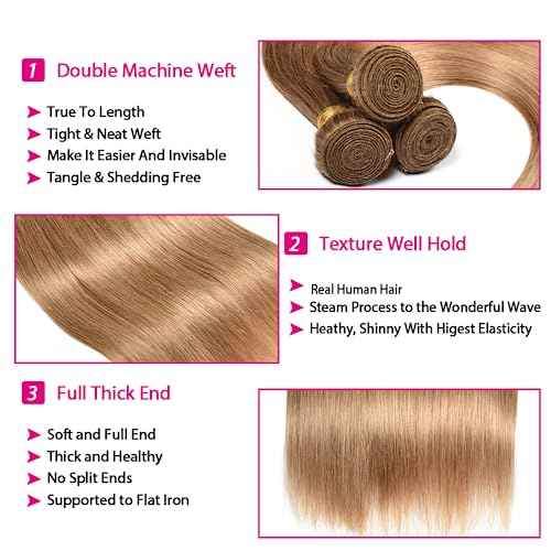 Color #27 Bundle Honey Blonde Straight Human Hair Bundles Raivide Golden Blonde Bundle #27 Straight Bundles Human Hair 16 18 20 Inch