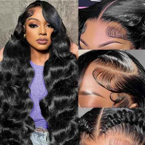 Body Wave Lace Front Wigs Human Hair 200 Density 13x6 HD Lace Frontal Wigs Pre Plucked Glueless Brazilian Virgin Human Wig with Baby Hair Body Wave wigs for Women Natural Black 24 INCH