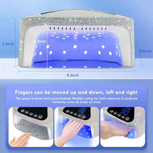 UV LED Nail Lamp with UV Gloves,Magnetic Metal Mirror Base Cordless Nail Dryer, Gel Polish Curing Light with 4 Timers,Touch Control Display,Auto Sensor for Professional Salon & Home