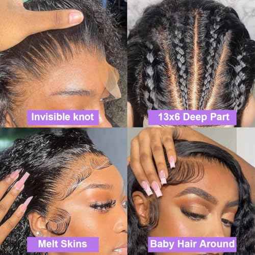 13x6 Deep Wave Lace Front Wigs Human Hair 200% Density 26 Inch Curly Human Hair Wig for Women Natural Black HD Transparent Lace Glueless Frontal Wigs Human Hair Pre Plucked