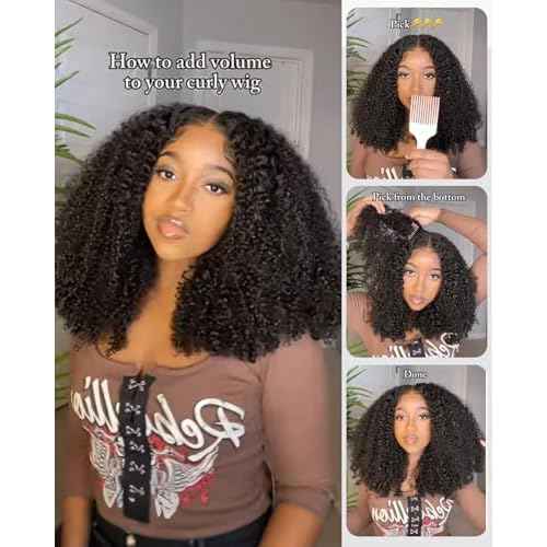 Kinkycurly Wig Human Hair 200 Density HD Lace 9x6 Afro Kinky Curly Ready to Wear Glueless Wigs Human Hair Pre Plucked Pre Cut Deep Parting Closure Wigs Glueless Wig for Black Women 16 Inch