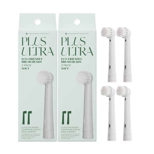 Plus Ultra Eco-Friendly Oral-B Compatible Electric Toothbrush Replacement Heads | 4 Heads Per Pack | Made with Recycled Plastic | Soft Toothbrush for Sensitive Teeth