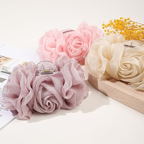 AIPAO 4 Pack Hair Claw Clips for girls Large Chiffon Flower Fashion Hair Clips for Women