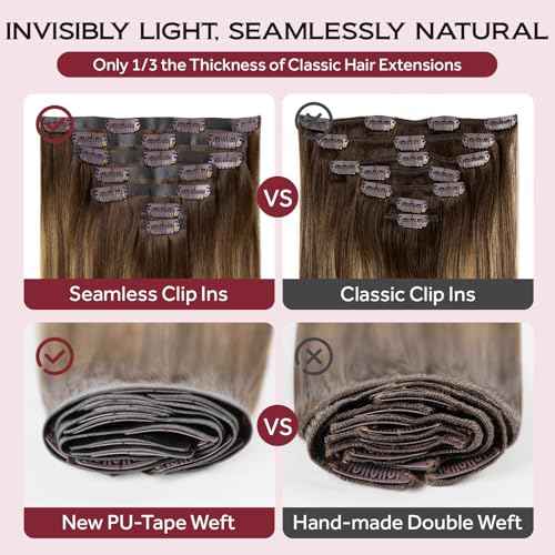 Clip in Hair Extensions Real Human Hair Chocolate Brown Seamless Clip In 100% Straight Remy Hair Extensions PU Skin Weft Add Volume for Women #4A 18Inch 120G 8PCS