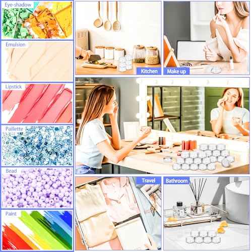 MotBach 50 Pack 10g Plastic Jars with Lids, 10ml Round Clear Cosmetic Containers Makeup Jars, Travel Size Container Jar with 20 Spatulas for Sample Lotion Cream Eyeshadow Ointment Salve Balm Powder