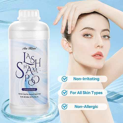 Lash Shampoo for Lash Extensions 1L/35fl.oz Eyelash Extension Cleanser Lash Cleaning Kit, Gentle Foaming Eyelash Shampoo with Brush and Wash Bottle for Salon Home Care Unscented