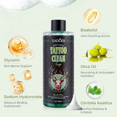 VRAIKO SADOER Ultra-Concentrated Tattoo Green Soap 10oz with Foaming Bottle 120ml, 1:10 Dilution Tattoo Soap Supplies for Tattoos Piercings, Clean Skin Equipment