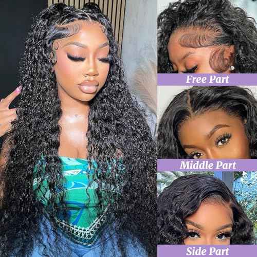 Water Wave HD Frontal 13x6 Lace Frontal Big Space Size Long Part 100% Human Hair Transparent Lace Closure Free Part From Ear to Ear Natural Black Color 22 Inch