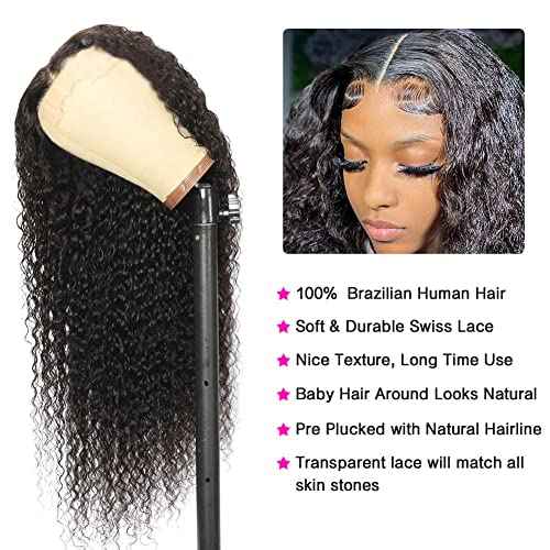 kiss love Glueless Wigs Human Hair Pre Plucekd with Baby Hair 180% Density Deep Wave Closure Wigs Human Hair Glueless Wig with Elastic Band 4x4 Curly Wigs for Women (20Inch)