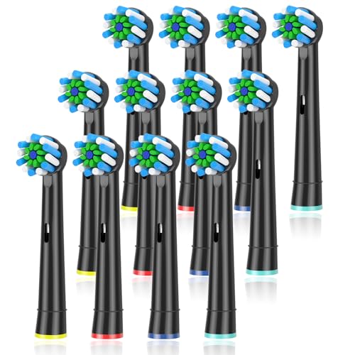 Replacement Brush Heads Fit for Braun Oral b, Compatible with Oral-B Pro 1000/2000/3000/5000/6000 Smart and Genius Electric Toothbrush, 12 Pcs (Black)