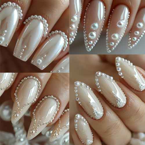 Multi Sizes Round and Half Round Pearls 3D Nail Charms, White Flatback Pearls Nail Jewelry for Women Girls Manicure Nails Supplies DIY Crafts Decorations¡¦¡¦