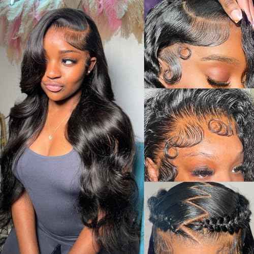 30 Inch Body Wave Lace Front Wigs Human Hair 200 Density 12a Grade 100% Virgin Human Hair Wigs for Black Women 13x6 Hd Transparent Lace Pre Plucked Natural Black