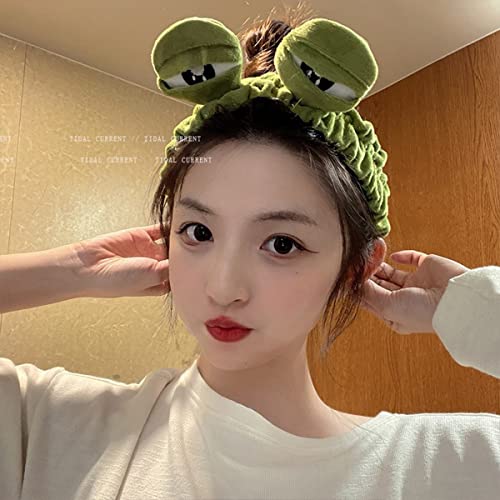 Cualque Funny Duck Headband, Cute Animal Frog Cat Duck Star Flower Dinosaur Spa Face Wash Headband Cute Makeup Headband Face Washing Hair Bands Shower Yoga Head Wraps (Frog)