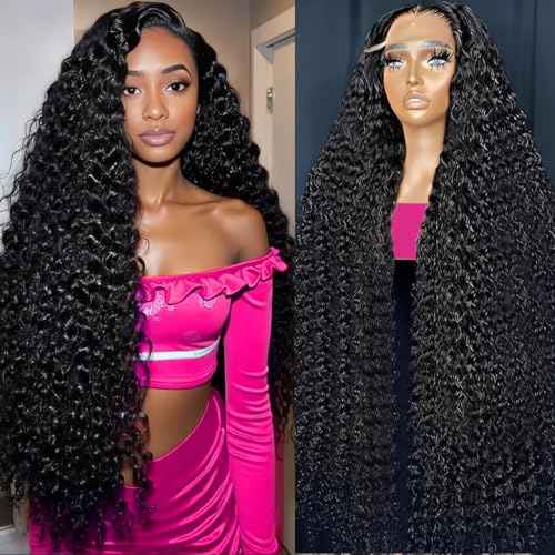 30 Inch 13x6 Deep Wave Lace Front Wigs Human Hair 200 Density 13x6 HD Lace Front Wigs Human Hair Pre Plucked Deep Curly Glueless Wig 100% Virgin Human Hair Lace Front Wigs for Women