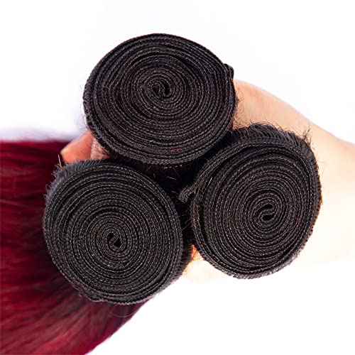 1B99J Straight Bundles Ombre Burgundy Human Hair Bundle 100% Unprocessed Virgin Hair Extensions Wine Red Color 18 20 22 Inch For Women
