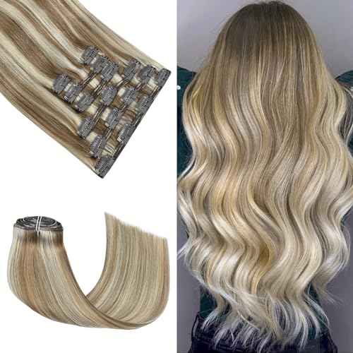 Honsoo Balayage Hair Extensions Real Human Hair Clip Ins 16in Ash Blonde To Platinum Blonde 120g 7pcs Can Be Styled Hair Extensions For Thin Hair