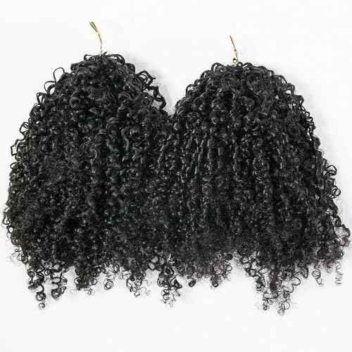 Kinky Curly Crochet Human Hair Extensions Pre-Separated Crochet Hair Multi-Textured Kinky Curly Reusable Micro Twists 16inch 120g (Usually 240g Full Head) Natural Black