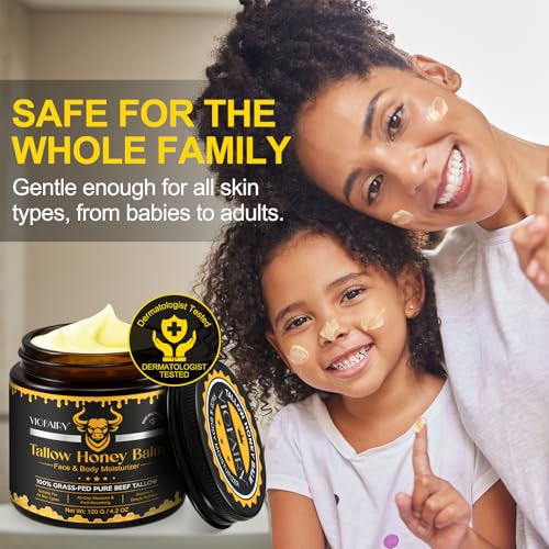Beef Tallow for Skin, Whipped Tallow Honey Balm for Face -Fed Beef Tallow & Raw Wild Honey - Organic Moisturizer for Soft, Smooth Skin- Light Scent, Moisturizing Natural Formula, 4.2 Oz