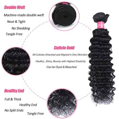 Deep Wave Human Hair Bundles with Closure 20 22 24 with 20inch Unprocessed 10A Deep Wave Bundles Human Hair with 4x4 Lace Closure Natural Color Curly Bundles Human Hair