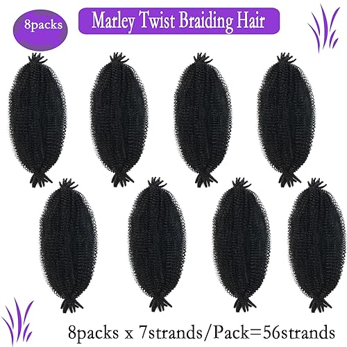 Marley Twist Braiding Hair 12 Inch Kinky Twist Hair 8 Packs Short Springy Afro Twist Hair Spring Twist Hair Marley Hair Wrapping Hair for Soft Locs Cuban Twist Hair for Pre-fluffed (12inch 1B)