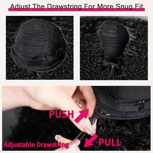 Half Wig Human Hair for Black Women Upgrade Headband Wig 200 Density Wear and Go Glueless Wigs Human Hair Half Wig Curly Human Hair with Drawstring Friendly for Beginner 24 Inch