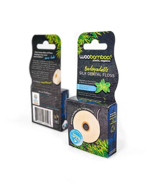 WooBamboo! All Natural Silk Dental Floss, Zero Waste, 66 feet of Mint-Flavored Floss, Biodegradable (Pack of 4)