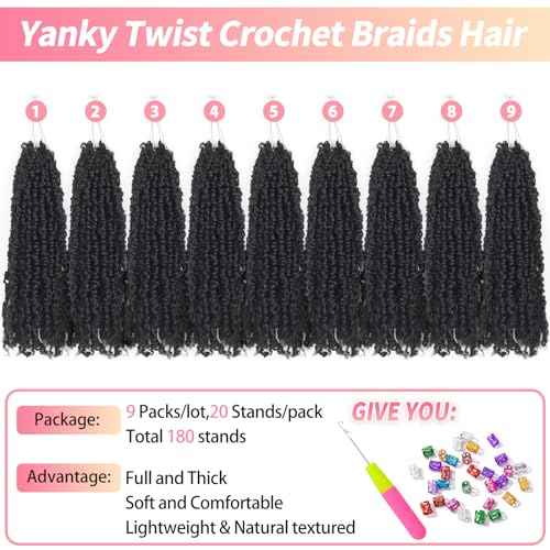 9 Packs Yanky Twist Crochet Hair 12 inch Pre-twisted Passion Twist Crochet Hair Micro Spring Twist Crochet Hair Extensions Suitable for black women.(1B, 12 Inch (Pack of 9))