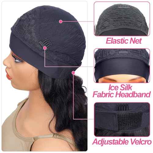 Headband Wig for Women Black Straight 26 Inch Wigs Human Hair Glueless Wear and Go 180% Density Ready to Go No Lace Glueless Wig with Headband Beginners Friendly Natural Black