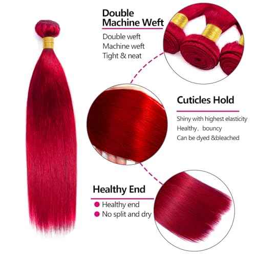 Red Human Hair Bundles Red Straight Bundles Hair Weave 28 30 32 Inch 8A Brazilian Virgin Remy Hair 3 Bundles Double Weft Soft Real Human Hair Extensions