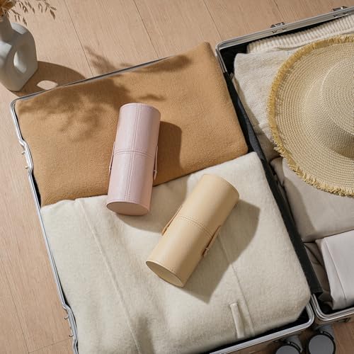 Portable Makeup Brush Holder, Waterproof PU Leather Travel Makeup Brush Case Bag Cup, Brush Storage Dustproof Bag (01Light Pink)