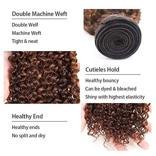 20 22 24 Inch P4/30 Brown Bundles Human Hair Kinky Curly 3 Bundles 100 Grams/Bundle 10A Grade Unprocessed Brazilian Virgin Hairs Highlight Chocolate Brown Bundles Weaves Hair Extensions For Women
