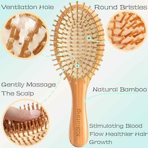 16 Pack Bamboo Hair Brush for Hair Growth | Natural Wooden Hairbrush Detangling Massaging Scalp Bulk (Ellipse, Count, 16)