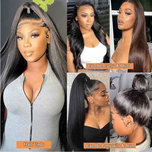 Straight Lace Front Wigs Human Hair Pre Plucked 13x4 HD Lace Frontal Wigs for Black Women Straight Wigs Human Hair with Baby Hair Glueless 180% Density Natural Black 30 Inch
