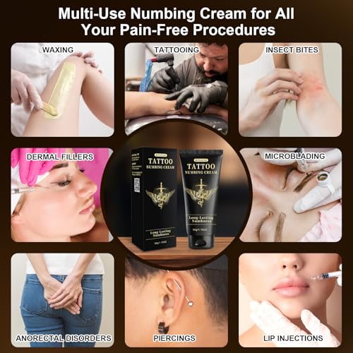 Tattoo Numbing Cream 6x Numbing Maximum Strength, Fast-Acting Pain Free for Tattoos, Piercings, Microneedling, and Cosmetic Procedures - Long-Lasting 1.76oz