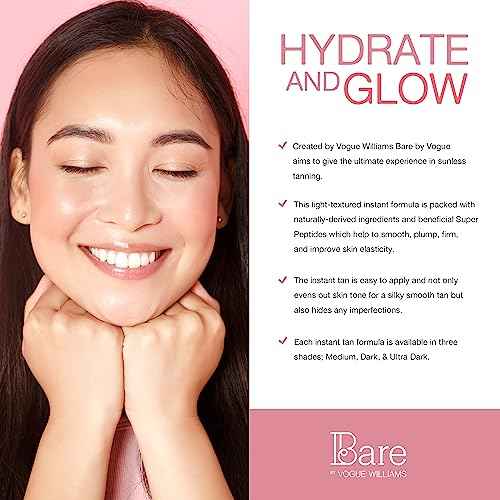 Bare by Vogue Instant Tan - Medium 150ml, Wash-Off Formula for Streak-Free, Natural-Looking Glow - Infused with Super Peptides for Plump, Smooth & Firm Skin