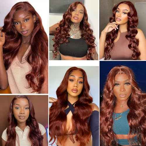 Color 33 Bundles Human Hair Auburn Body Wave Bundles Huxowax Peruvian Virgin Remy Hair Single Bundle 20 Inch Double Weft Copper Red Body Wave Bundle